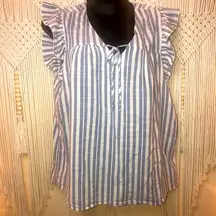 Blue and white striped blouse by Como Vintage. Size Large