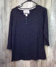 Goodnight Kiss Size Small 3/4 Sleeve Crewneck Sleep Top Black & Silver M…