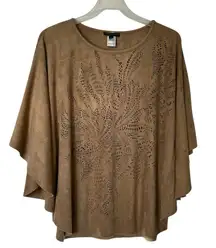 Alberto Makali faux leather laser cut out pattern brown poncho M