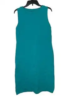 Talbots Rib Round Neck Shift Midi Dress Women‎ 10 Sleeveless Stretch Teal Green