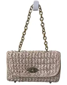 Winkelman's Straw Woven Clutch Bag Gold Chain Strap Purse Vintage Japan EUC