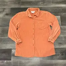 VINTAGE CHADWICKS Corduroy Button Down Shirt Womens Sz Medium Orange Campcore