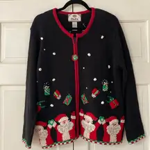 Tiara International Women’s Cardigan Christmas Pattern Santa Ornament Size Small