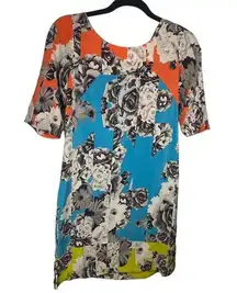 Anthropologie  Floral Rose Dress Blue Orange Womens Medium