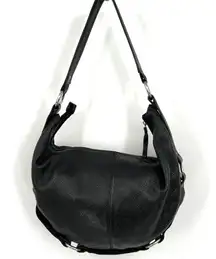 HOBO International Black Pebbled Leather Hobo Bag with Silver O Rings Boho