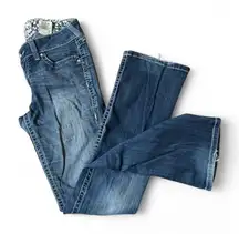 Ariat Womens Real Denim Bootcut Jeans Low Rise Whiskered Distressed Medium Wash