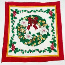 Vintage Christmas Bandana Wreath Festive 100% Cotton Holly Berries Flowers Retro