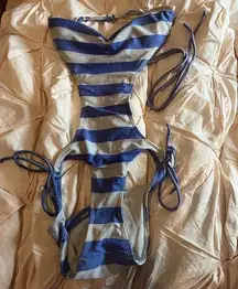 Garage  75 blue white stripe strapless Barbie style swimsuit