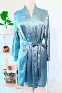 Ice Blue Grey Morgan Taylor Satin Robe Sz Medium