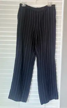 Ralph Lauren Women’s Blue Pinstriped Straight-Leg Dress Pants Size 8 Wool Linen