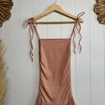 Free People dress bubble skirt midi pleated cotton blend drop waist square neck