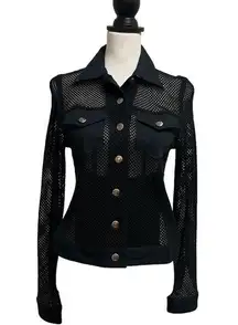 Carlisle Black Mesh Button Down Women’s Top. Small. Excellent Condition!