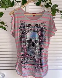 Pink Striped "Forever Wild & Free" Graphic Shirt