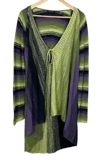 NIC+ZOE Cardigan Sweater Womens XL Green Purple Stripe Draped‎ Front Long Sleeve