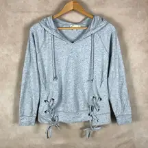 Michael Michael Kors Gray V-neck Hoodie with Lace-up Sides SMALL