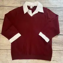 Vintage‎ 90s Academia Sweater Top Womens Small Red Knit Preppy Fall Collared Y2k