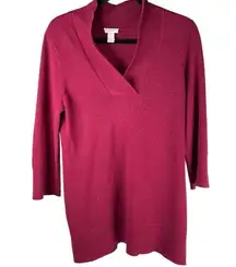 Chico's  Womens size 1- small dark red 100% Cashmere v neck tunic Sweater