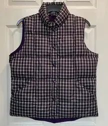 Lands End Purple Plaid Down Feather Puffer Vest Gorpcore Outdoors Layering Med