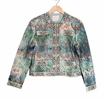 Vintage Neiman Marcus Metallic Quilted Bolero Jacket Women’s Size 4 Turquoise