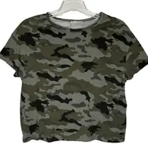 Zara Shirt Womens Medium Green‎ Camo Camouflage Cropped Casual Urban Basic Comfy