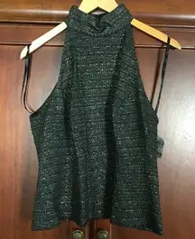 Carmen Marc Valvo  Signature Black Sequin Sleeveless Mock Neck Top Size 14