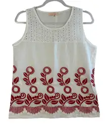 Miss Cocoa Embroidered Tank Top White Red Floral Eyelet Viscose Boho G S‎ READ
