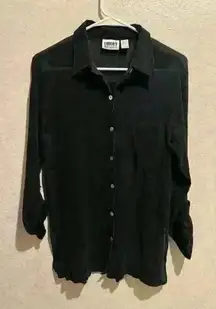 Vintage Chico’s Design Y2K Women’s Silk Black Long Sleeve Ribbed Button Up‎ Top