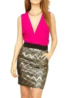 Trina Turk  Silk jacquard damask Carousel Combo Sleeveless Metallic Dress size 8