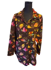 Lavon Vintage Fleeced Fall Sweater Jacket – Leaf Print, Size L