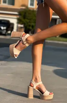 Nude Faux Leather Chunky Heel Platform 