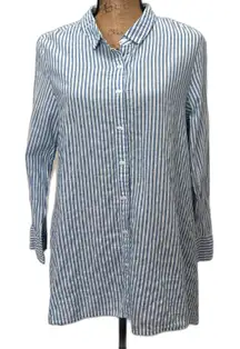 Habitat Button Front Swing Tunic Blue‎ White Stripe Cotton Blend Size Small
