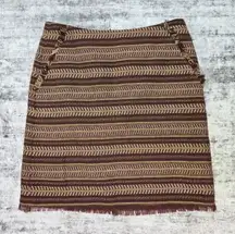 Bob Timberlake Skirt Womens 2 Brown Tan Striped Fringe Boho Lined Pockets New