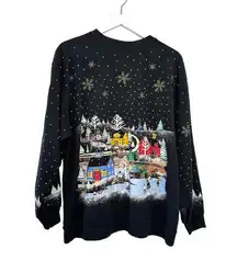 Vintage Holiday Christmas Village Graphic Pullover Jumper Sweater Tee Size Large