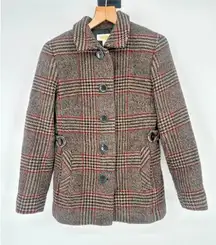 Vintage Talbots Brown Plaid Wool Button Closure Coat Women's Size 8 Preppy Twee