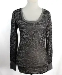 NWT 2000s Y2K Gray and Black Sheer Layering Casual Long Sleeve Top Size Large