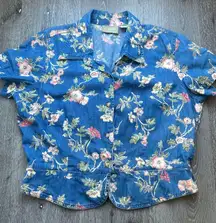 Liz Claiborne Lizwear Floral Denim Button Down Top Size 12