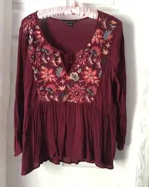 outfitters cotton blended embroidery babydoll blouse top, size L