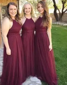 JENNY YOO Collection Helena Tulle Bridesmaid Dress Burgundy Red Size 10 Halter