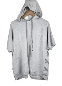 Cabi Sweater Knit Hoodie Short Sleeve Loose Fit Top Cotton Blend Oversized XS