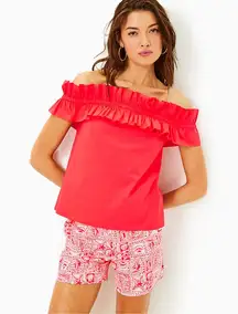 Lilly Pulitzer Brennalee Off-the-Shoulder Ruffle Top Small EUC Color Mizner Red