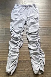 SHEIN Ruched Stacked Joggers Womens Sz Large Grey Sweat Drawstring Waist