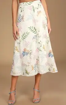 Lulu's Sweet at Heart White Floral Embroidered Midi Skirt (952)
