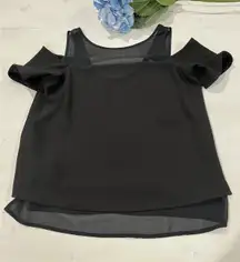 Cooper & Ella Cold Shoulder Top Sheer‎ Black Blouse Party Casual S