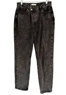 12th Tribe Asymmetrical Button Fly Acid Wash Black Straight Leg Jeans Size 29