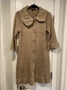 Fever Size M Brown Cardigan Sweater Coat Jacket Peter Pan Collar Big Buttons
