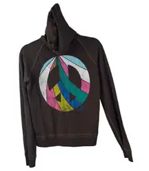 Victoria's Secret Pink Y2K Peace Sign Brown Zip Up Sweater Size Medium