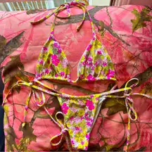 frankie’s bikinis floral print multicolor flower triangl bikini set