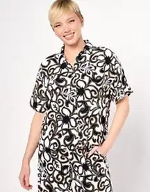 SUSAN GRAVER PURE Womens Linen Blend Floral Short Sleeve Button Up Top Sz 2X