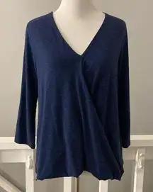 Kaileigh V-Neck Wrap High Low Quarter Sleeve Navy Knit Top Size Small