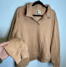 Victoria's Secret PINK Collared Snap Neck Sweatshirt Pullover Oversized Tan XXL